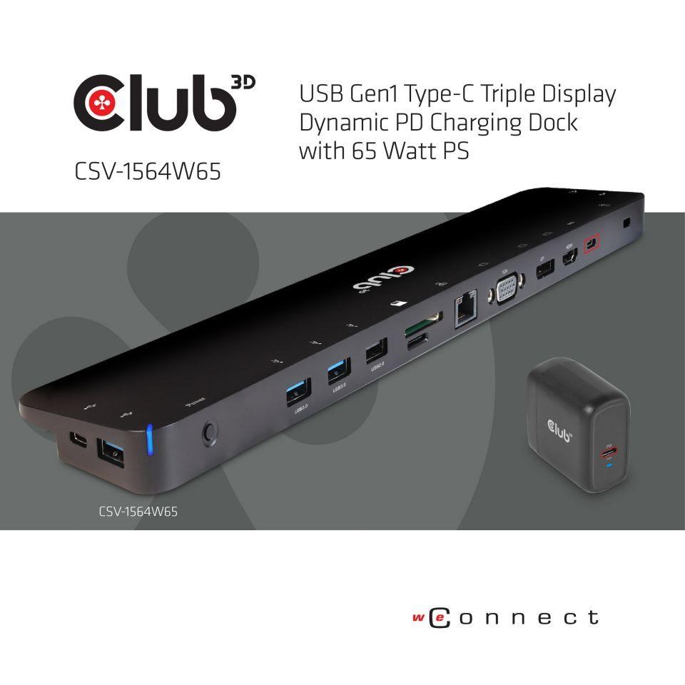 Dokovacia stanica Club3D USB-C 3.2 s napájacím adaptérom Triple Dynamic Display PD,  100 W1 