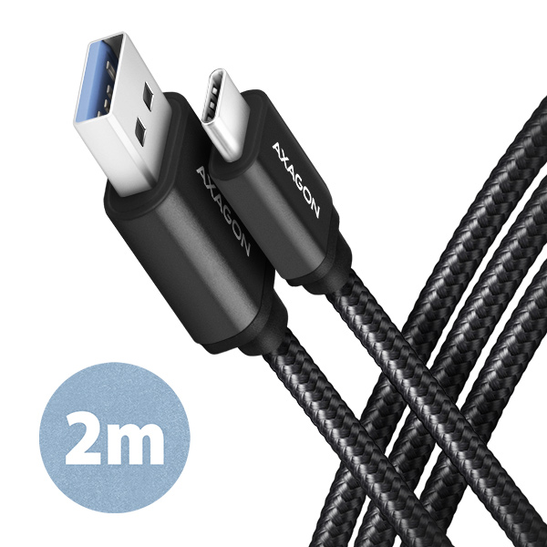 AXAGON BUCM3-AM20AB,  SPEED kábel USB-C <->USB-A,  2 m,  USB 3</ ->.2 Gen 1,  3A,  ALU,  opletenie,  čierna1 