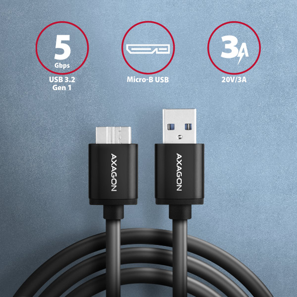 AXAGON BUMM3-AM10AB,  SPEED kábel Micro-B USB <->USB-A,  1 m,  USB 3</ ->.2 Gen 1,  3A,  ALU,  tpe,  čierna4 