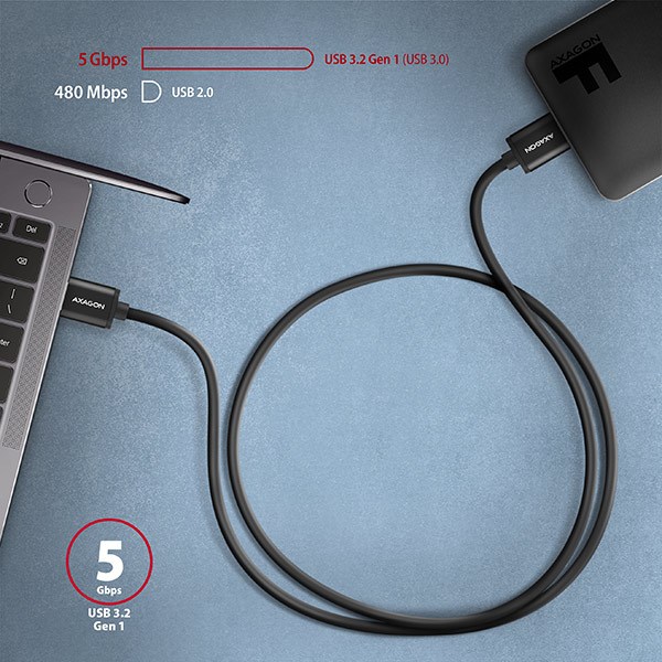 AXAGON BUMM3-AM10AB,  SPEED kábel Micro-B USB <->USB-A,  1 m,  USB 3</ ->.2 Gen 1,  3A,  ALU,  tpe,  čierna3 