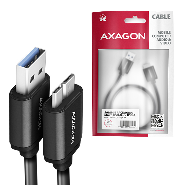 AXAGON BUMM3-AM10AB,  SPEED kábel Micro-B USB <->USB-A,  1 m,  USB 3</ ->.2 Gen 1,  3A,  ALU,  tpe,  čierna5 
