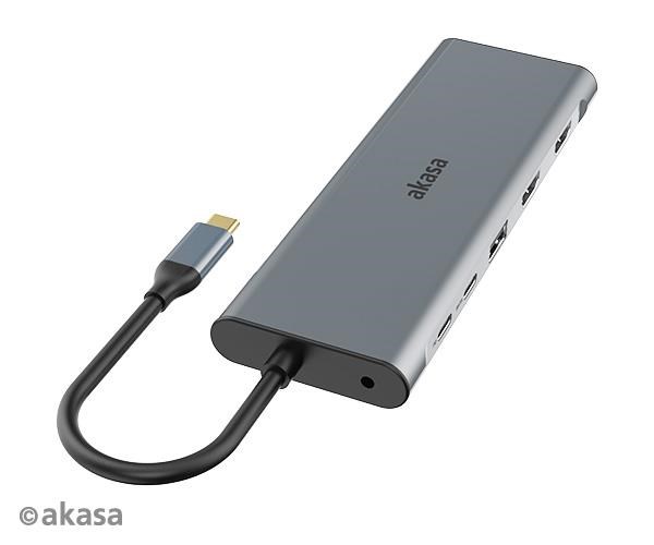 Dokovacia stanica AKASA USB-C 14v1, USB-C (napájanie+dáta), USB 2.0, 2xHDMI, VGA, RJ45, USB 3.2, čítačka kariet, 3,5 mm2 