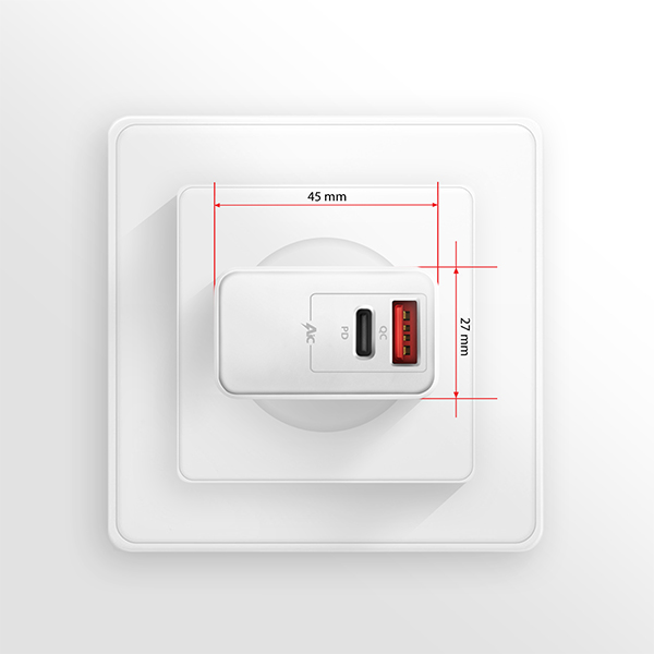 AXAGON ACU-PQ22W,  sieťová nabíjačka PD & QC 22 W,  2x port (USB-A + USB-C),  PD3.0/ QC3.0/ AFC/ FCP/ Apple,  biela7 