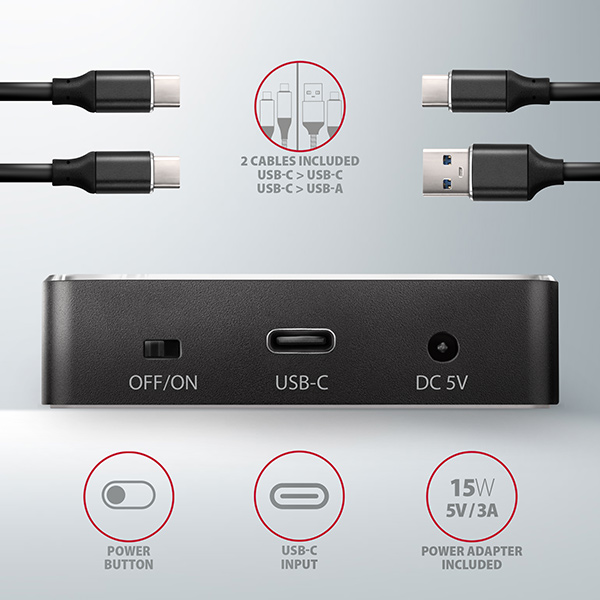 AXAGON ADSA-M2C, USB-C 3.2 Gen 2 - 2x M.2 dokovacie stanice NVMe SSD CLONE MASTER1 