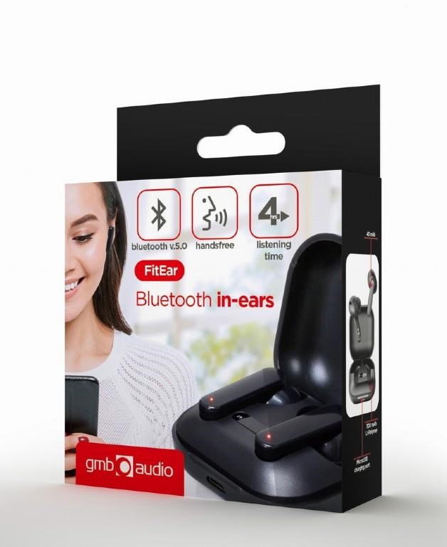 GEMBIRD sluchátka FitEar-X100B, Bluetooth, TWS, černá1 