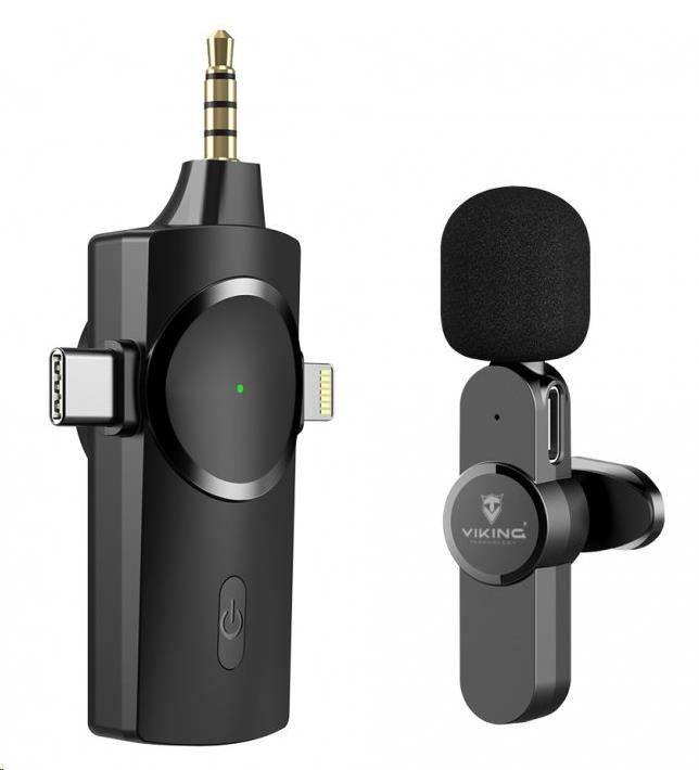 Bezdrôtový mikrofón Viking s klipom M360, USB-C / Lightning / 3,5 mm jack3 