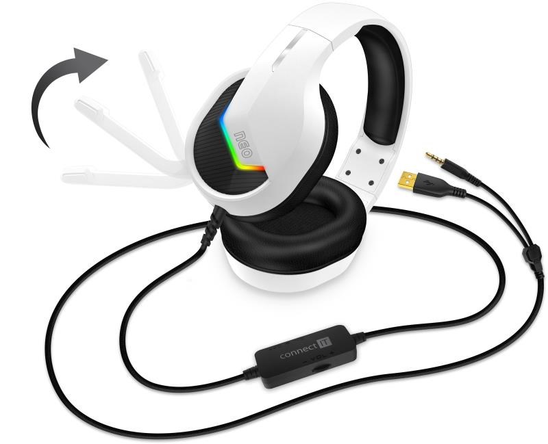 CONNECT IT NEO herní sluchátka s mikrofonem,  1xJack+USB,  bílá1 