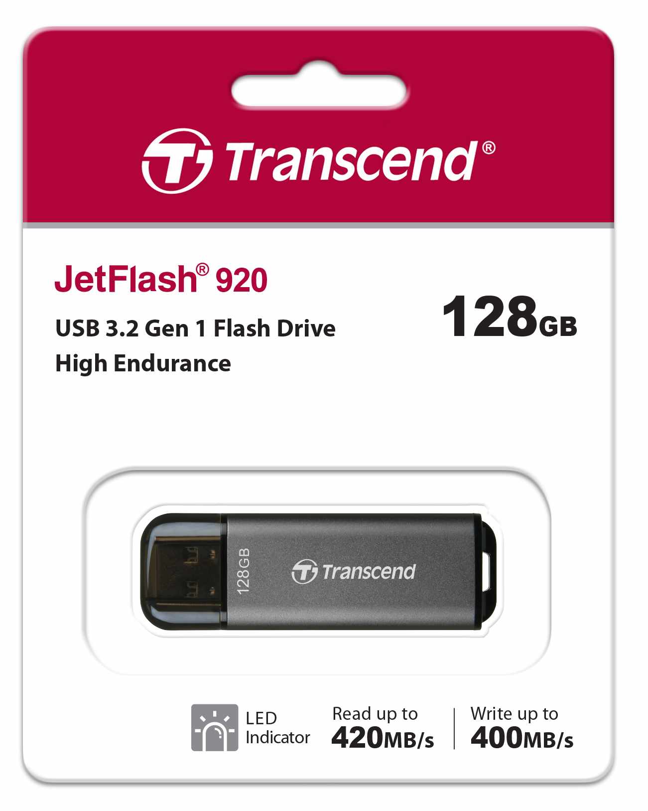 TRANSCEND Flash disk 128GB JetFlash®920, TLC, USB 3.2 (R:420/W:400 MB/s) čierna10 