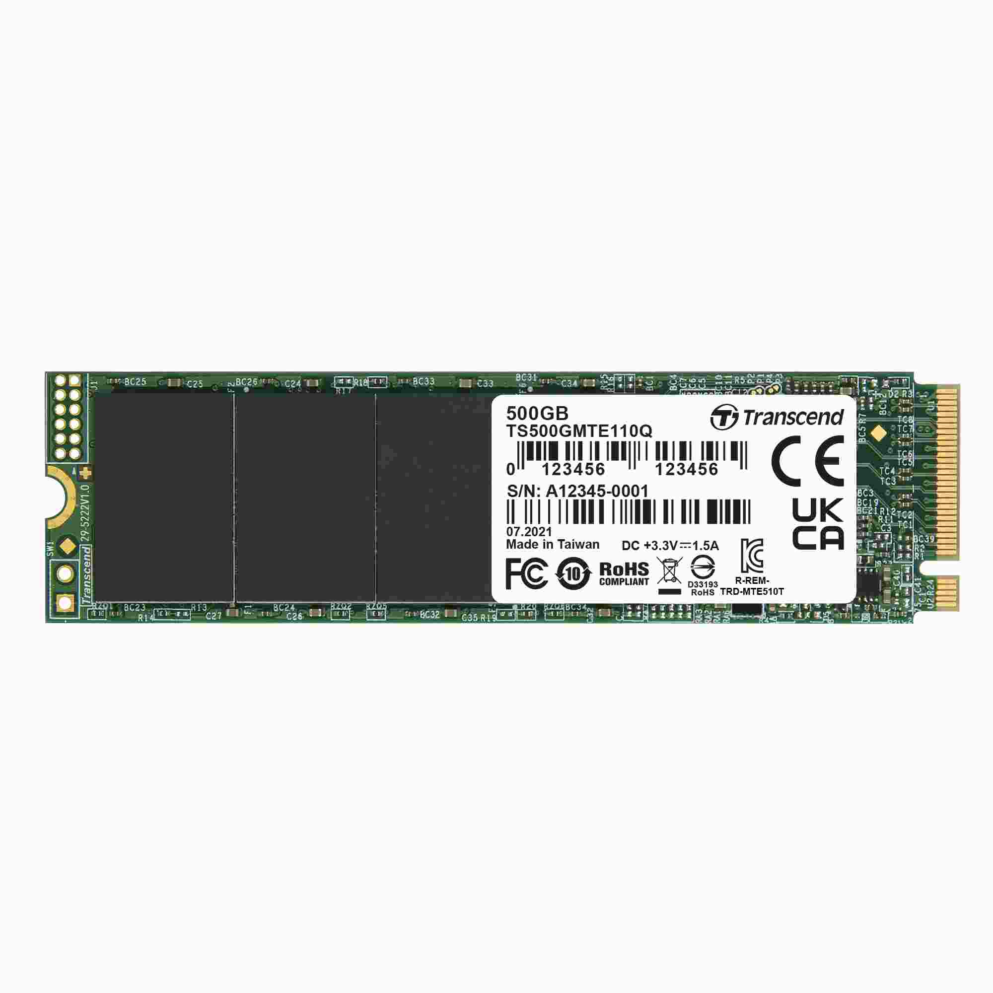 TRANSCEND SSD 110Q 500GB,  M.2 2280,  PCIe Gen3x4,  NVMe,  M-Key,  QLC,  bez DRAM2 