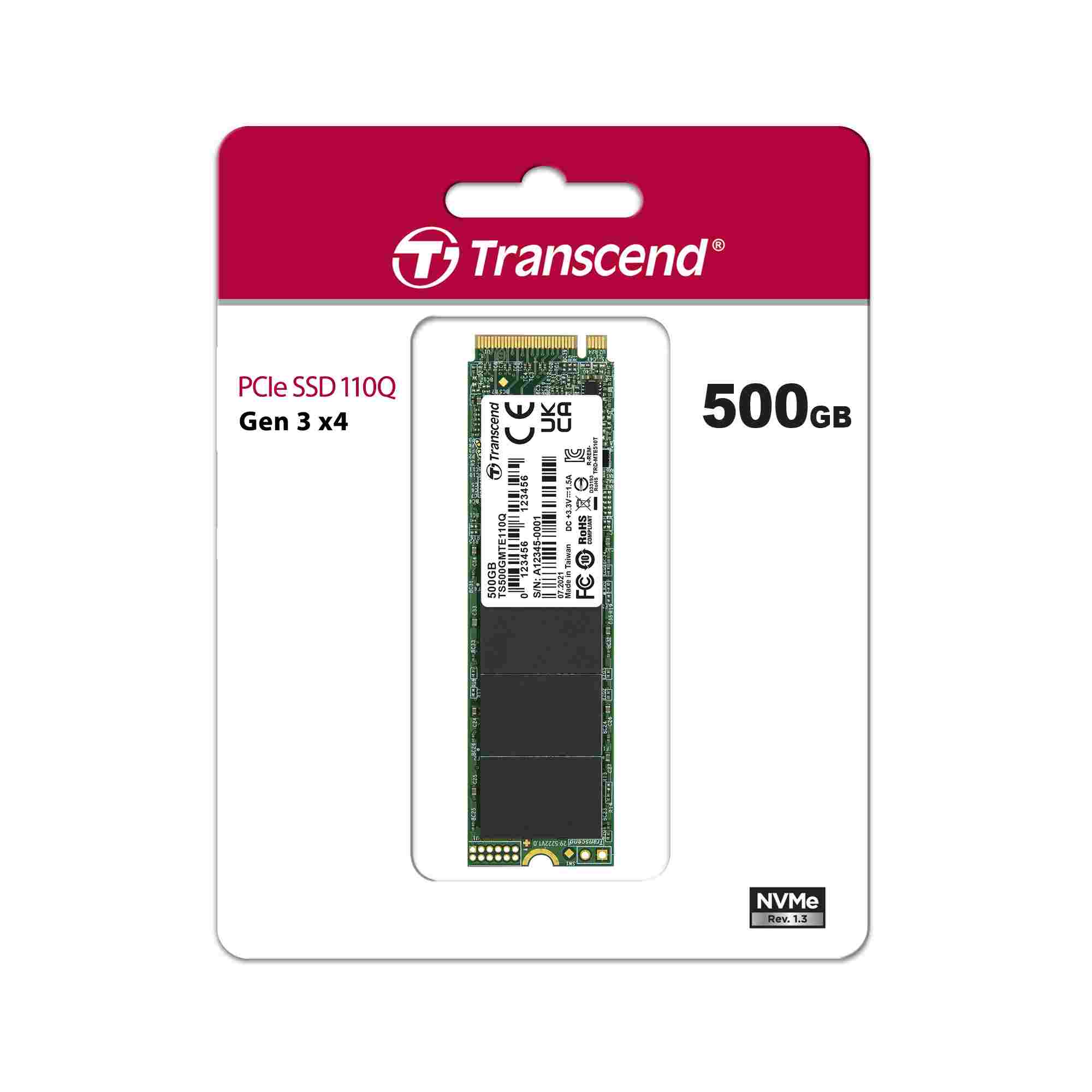TRANSCEND SSD 110Q 500GB,  M.2 2280,  PCIe Gen3x4,  NVMe,  M-Key,  QLC,  bez DRAM1 
