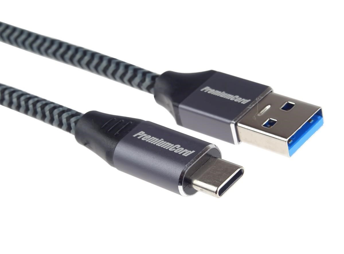 PREMIUMCORD USB-C na USB 3.0 A (USB 3.1 generácia 1,  3A,  5Gbit/ s) 1m opletenie4 