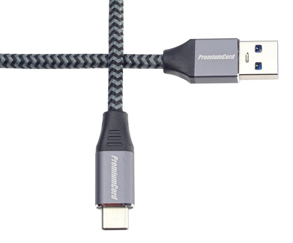 PREMIUMCORD USB-C na USB 3.0 A (USB 3.1 generácia 1,  3A,  5Gbit/ s) 1m opletenie0 