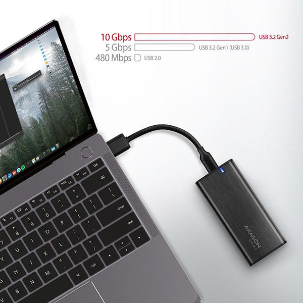 AXAGON EEM2-SBC,  USB-C 3.2 Gen 2 - M.2 SATA SSD kovový box RAW,  bez skrutiek3 