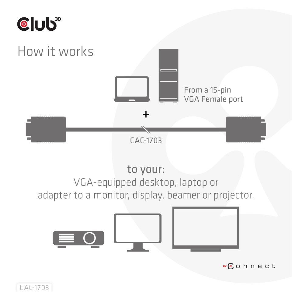 Club3D kabel oboustranný VGA,  M/ M,  28AWG,  3m5 
