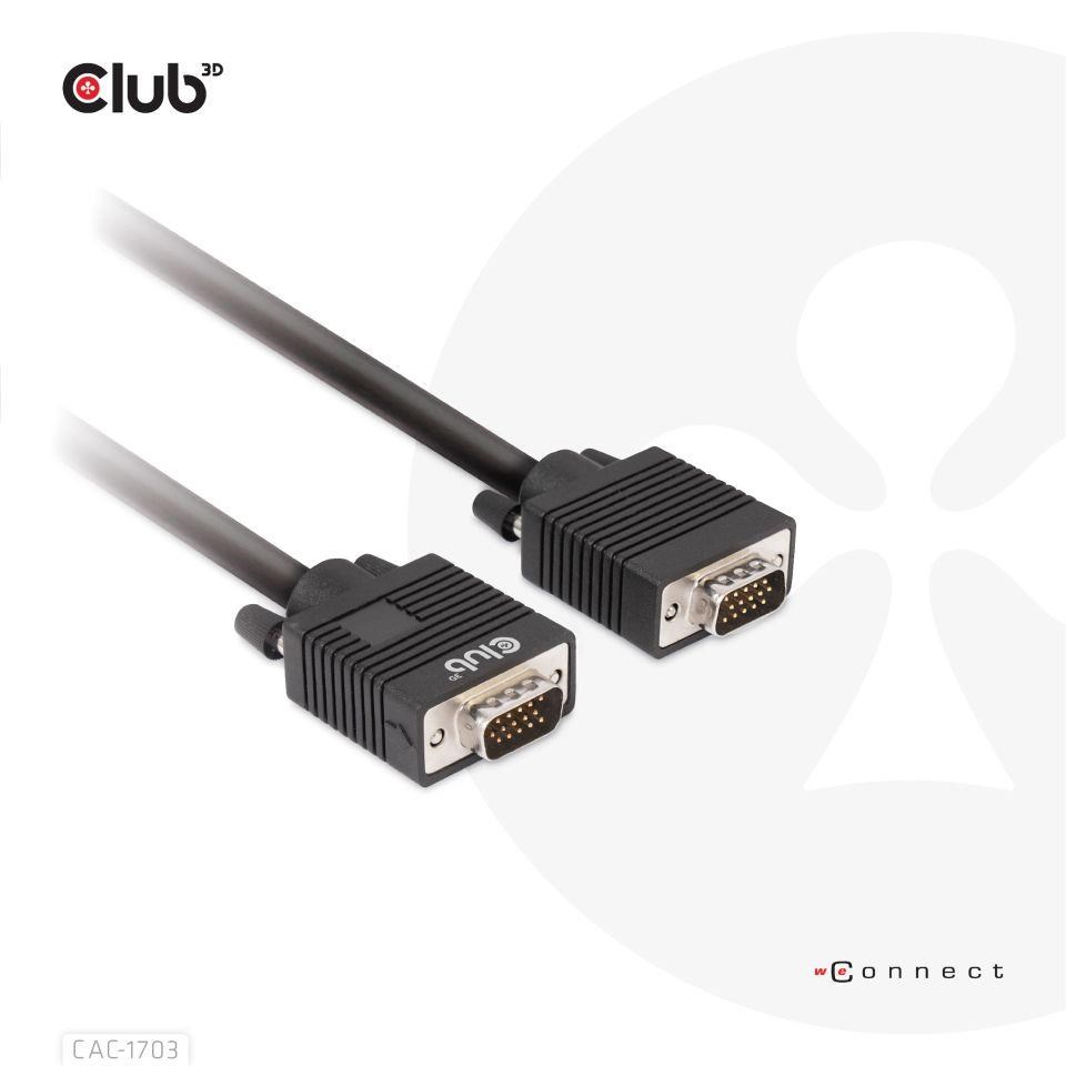 Club3D kabel oboustranný VGA,  M/ M,  28AWG,  3m0 