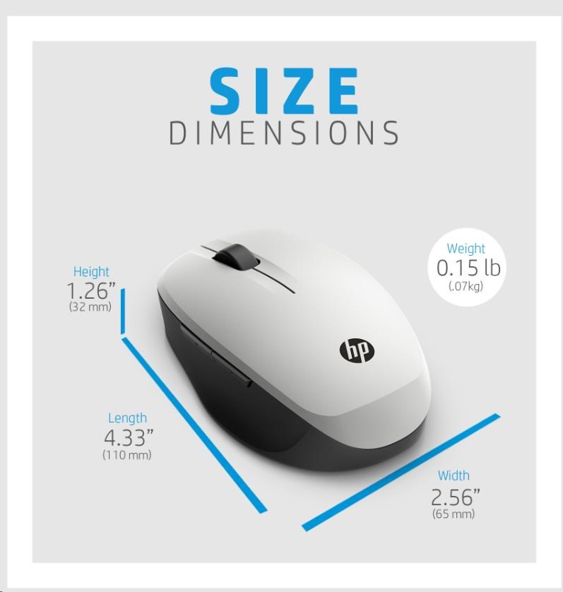 Myš HP Dual Mode Silver Mouse 300 - myš bluetooth,  pripojenie k dvom počítačom súčasne3 