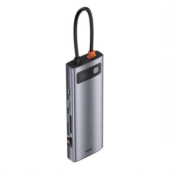 Baseus Metal Gleam Series 9v1 HUB Type-C (USB-C PD 100W, 3* USB 3.0, HDMI, VGA, RJ45, SD/TF port), sivá5 