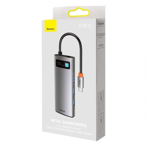 Baseus Metal Gleam Series 5v1 HUB Type-C (USB-C PD 100W,  3* USB 3.0,  HDMI) šedá0 