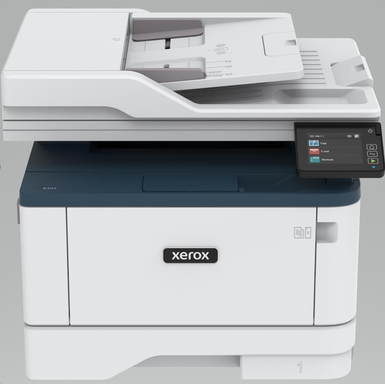 Xerox B305V_DNI B&W laser. MFZ,  A4,  512 MB,  DUPLEX,  ADF,  38 strán za minútu,  Ethernet/ Wifi/ USB,  Apple AirPrint0 