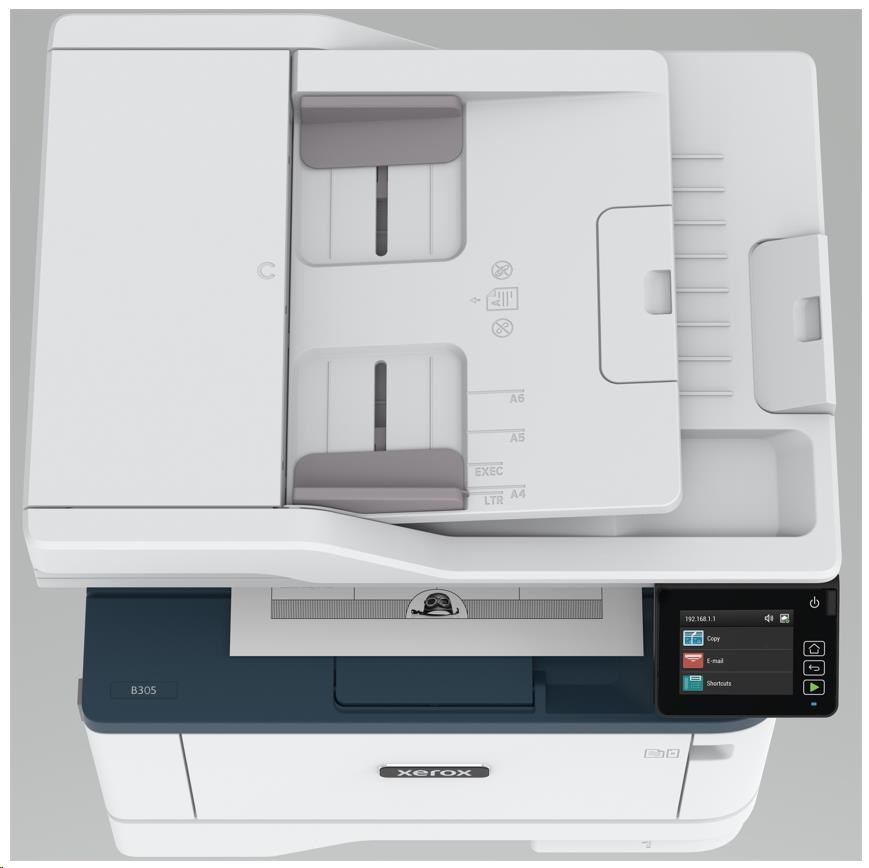 Xerox B305V_DNI B&W laser. MFZ,  A4,  512 MB,  DUPLEX,  ADF,  38 strán za minútu,  Ethernet/ Wifi/ USB,  Apple AirPrint6 