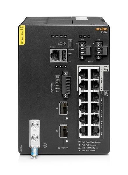 Aruba 4100i 12-port 1GbE (8-port Class 4 POE and 4-port Class 6 POE) 2-port SFP+ DIN Mount Switch0 