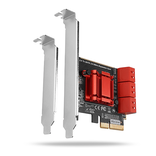 AXAGON PCES-SA6,  radič PCIe - 6x interný port SATA 6G,  ASM1166,  SP a LP0 