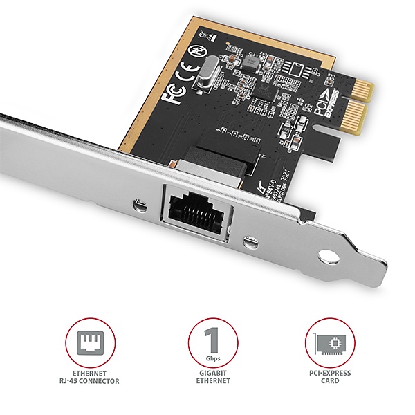 AXAGON PCEE-GRF,  sieťová karta PCIe - 1x Gigabit Ethernet port (RJ-45),  Realtek,  vrátane. LP4 