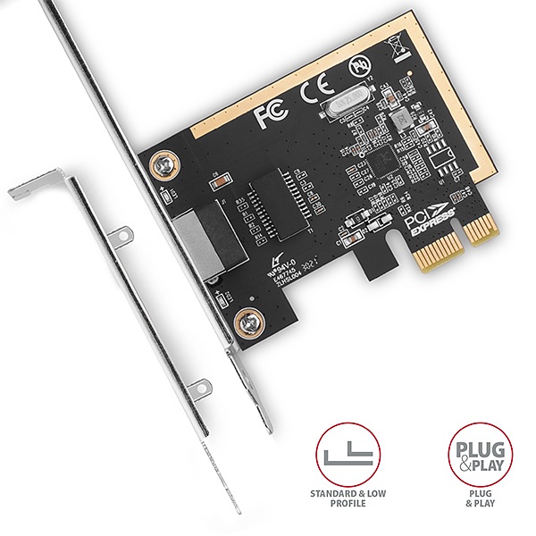 AXAGON PCEE-GRF,  sieťová karta PCIe - 1x Gigabit Ethernet port (RJ-45),  Realtek,  vrátane. LP0 