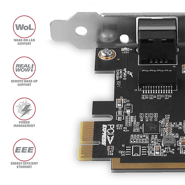 AXAGON PCEE-GRF,  sieťová karta PCIe - 1x Gigabit Ethernet port (RJ-45),  Realtek,  vrátane. LP1 