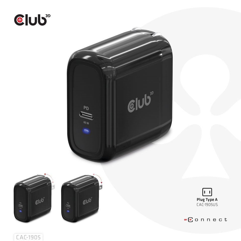 Cestovná nabíjačka Club3D PPS 65W technológia GAN,  USB Type-C,  Power Delivery(PD) 3.0 Podpora5 