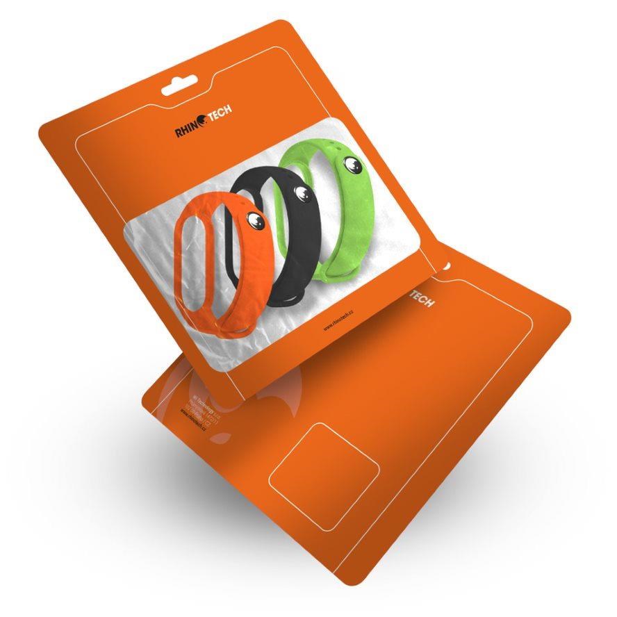 RhinoTech řemínky pro Xiaomi Mi Band 3/ 4 (3-pack černá,  oranžová,  zelená)4 