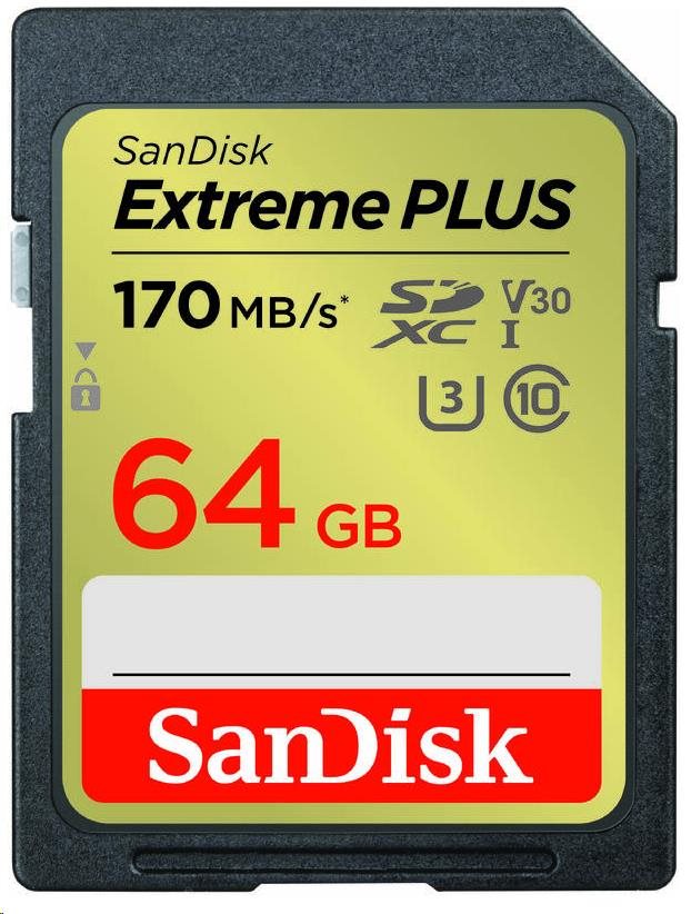 Karta SanDisk SDXC 64 GB Extreme PLUS (200 MB/ s triedy 10,  UHS-I U3 V30)0 