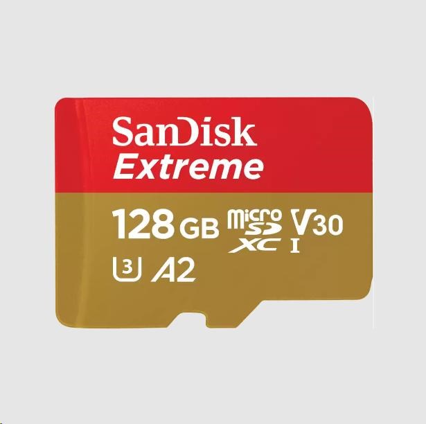 Karta SanDisk micro SDXC 128 GB Extreme (190 MB/s Class 10, UHS-I U3 V30) + adaptér0 