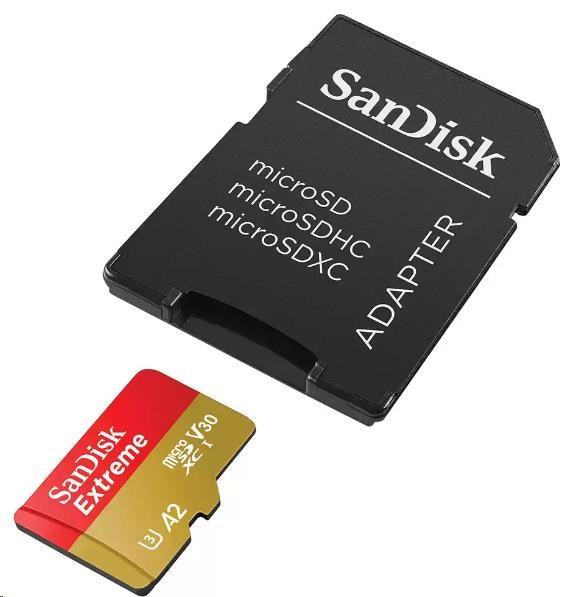 Karta SanDisk micro SDXC 128 GB Extreme (190 MB/s Class 10, UHS-I U3 V30) + adaptér1 