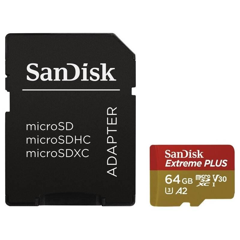 Karta SanDisk micro SDXC 64GB Extreme PLUS (200 MB/s Class 10, UHS-I U3 V30) + adaptér2 