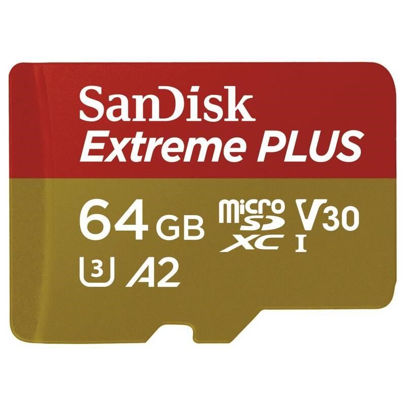 Karta SanDisk micro SDXC 64GB Extreme PLUS (200 MB/ s Class 10,  UHS-I U3 V30) + adaptér1 