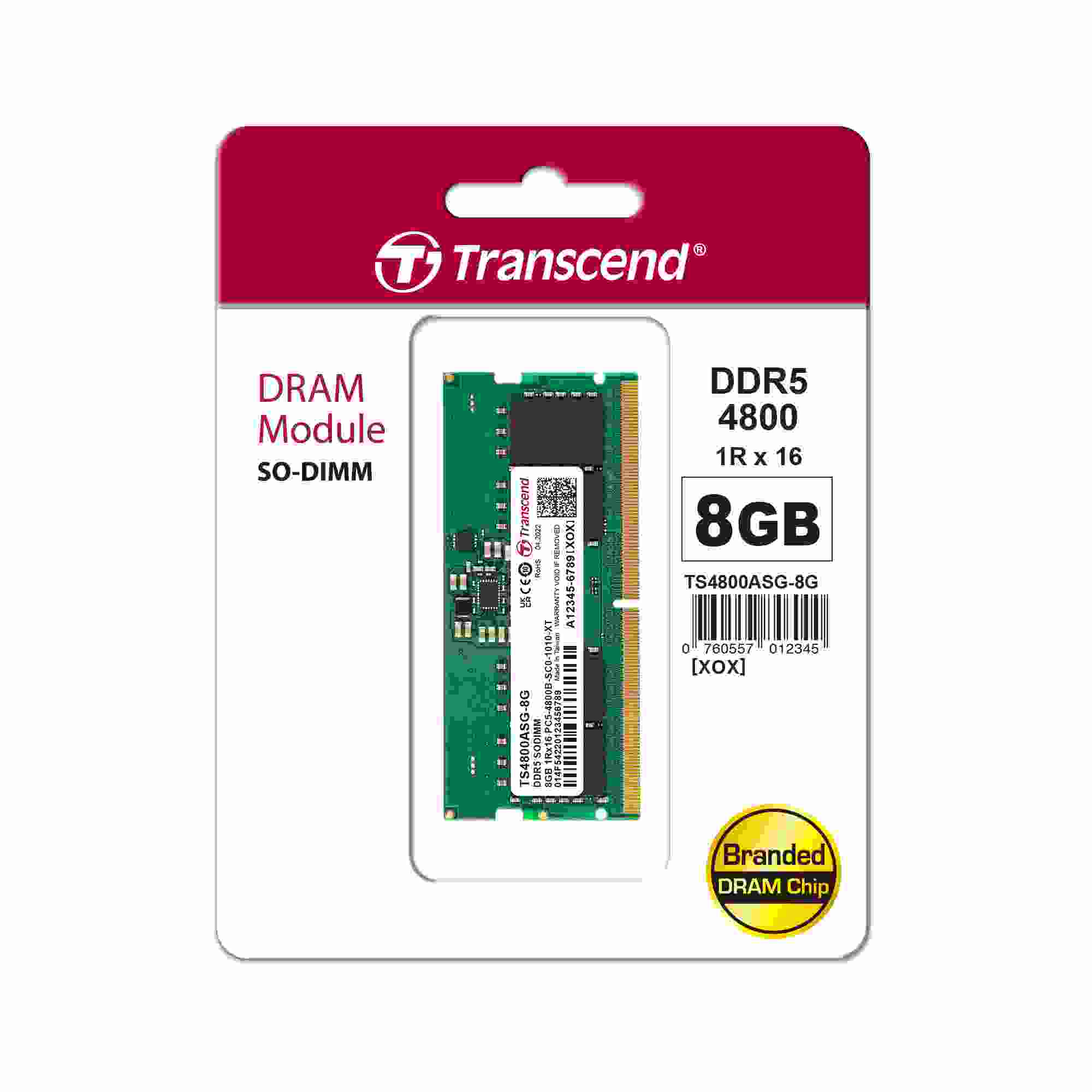 SODIMM DDR5 8GB 4800MHz TRANSCEND 1Rx16 1Gx16 CL40 1.1V0 