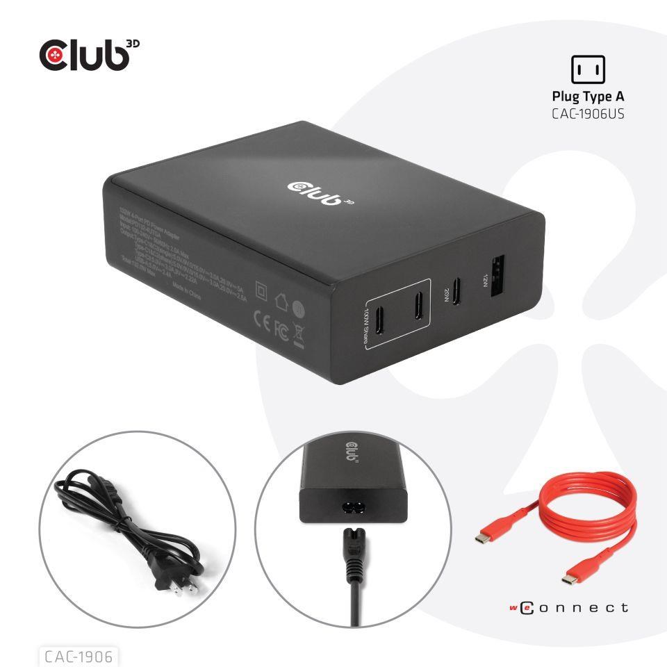 Cestovná nabíjačka Club3D 132W technológia GAN,  4xUSB-A a USB-C,  PD 3.0 Podpora8 