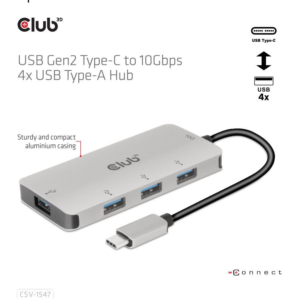 Club3D Hub USB-C Gen2 na 10Gbps 4x USB Type-A Hub2 