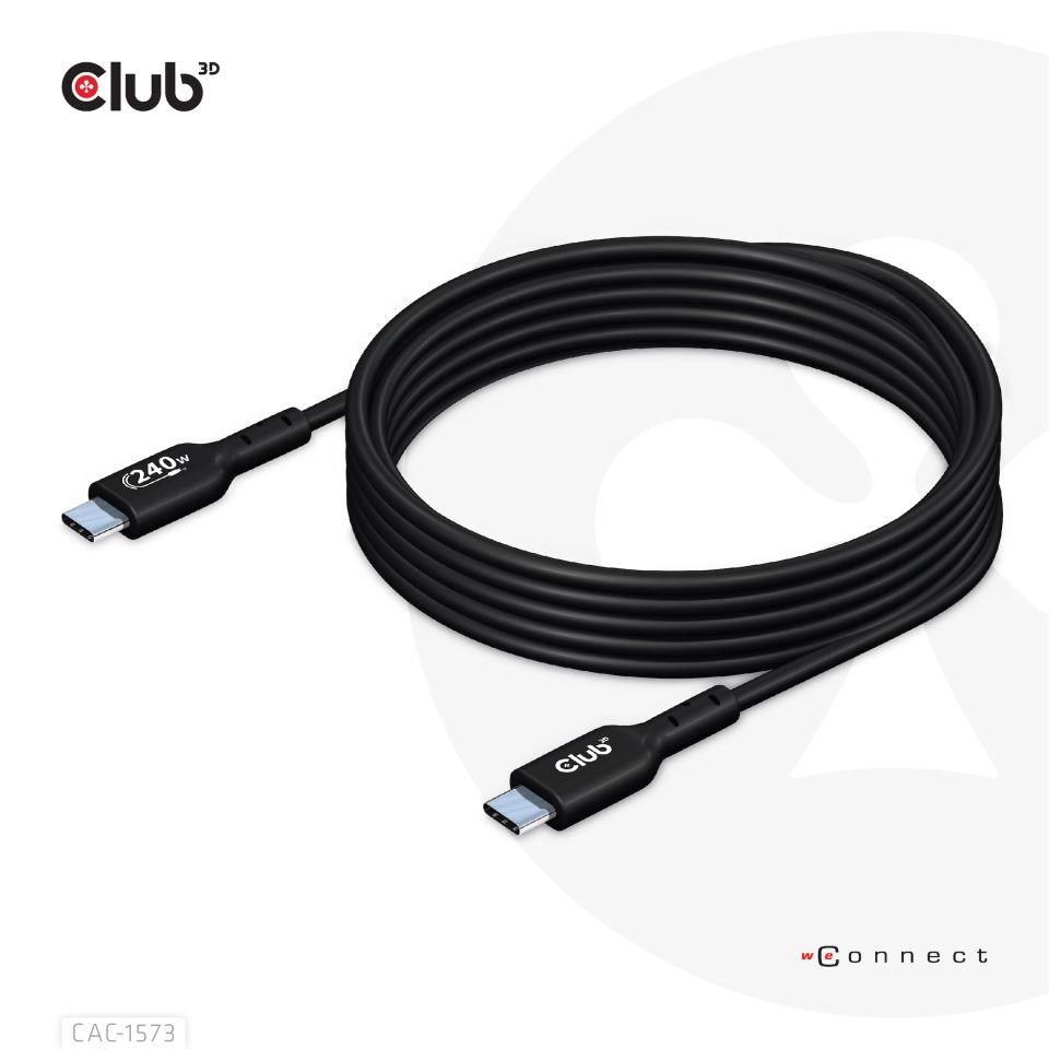 Club3D kabel USB-C,  Oboustranný USB-IF Certifikovaný data kabel,  Data 480Mb, PD 240W(48V/ 5A) EPR M/ M 2m5 