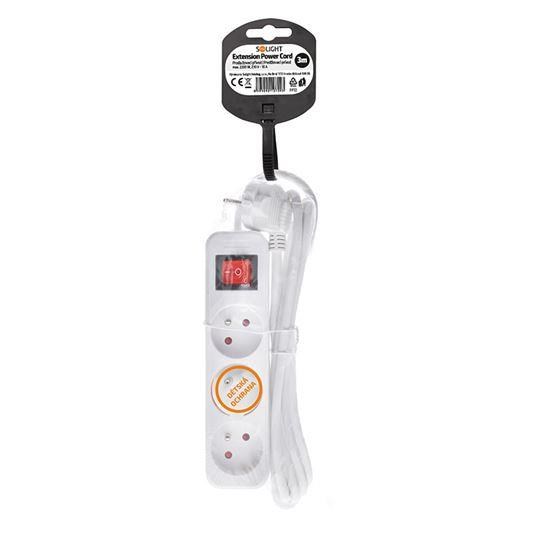Solight prodlužovací přívod,  3 zásuvky,  bílý,  vypínač,  3m2 