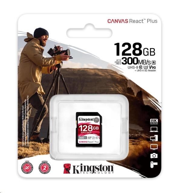 Kingston 128GB Canvas React Plus SDXC UHS-II 300R/ 260W U3 V90 pre Full HD/ 4K/ 8K2 