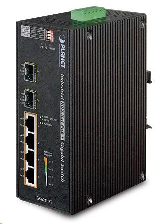 Planet IGS-624HPT,  PoE switch 4x 1000Base-T,  2x SFP 100/ 1000Base-X,  802.3at 120W,  DIN, IP30,  -40 až +75st.C0 