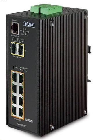Planet IGS-10020PT PoE switch 8x 1000Base-T,  2x SFP,  802.3af 130W,  IP30,  -40 až 75°C,  SNMP,  IGMPv3,  IPv60 