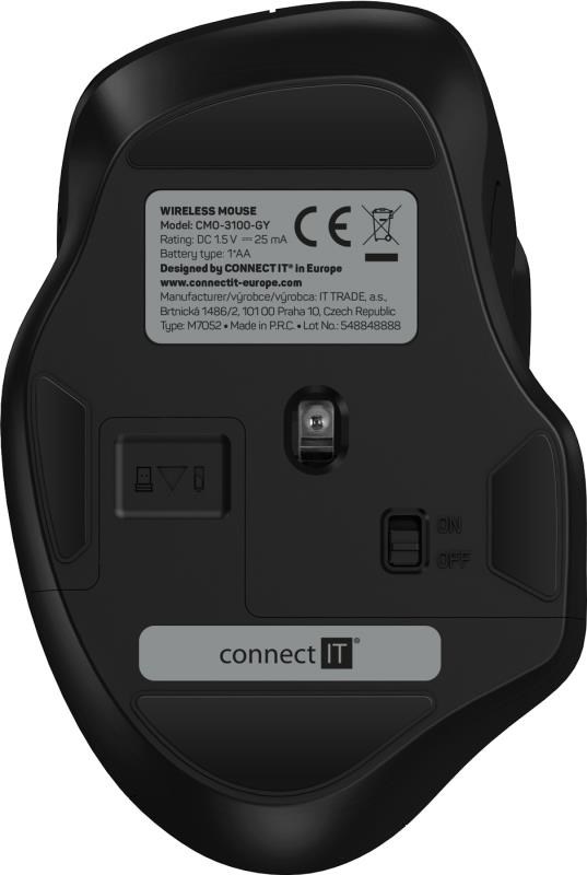 CONNECT IT Dual SmartSwitch bezdrátová myš,  USB-A + C (+1x AA baterie zdarma),  šedá4 