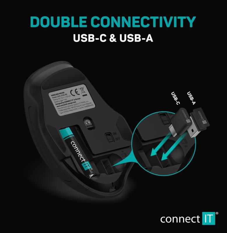 CONNECT IT Dual SmartSwitch bezdrátová myš,  USB-A + C (+1x AA baterie zdarma),  šedá5 