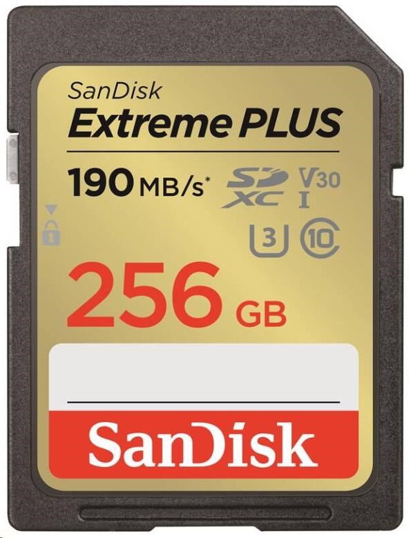 Karta SanDisk SDXC 256 GB Extreme PLUS (R 190 MB/s W130 MB/s Class 10, UHS-I U3 V30)0 