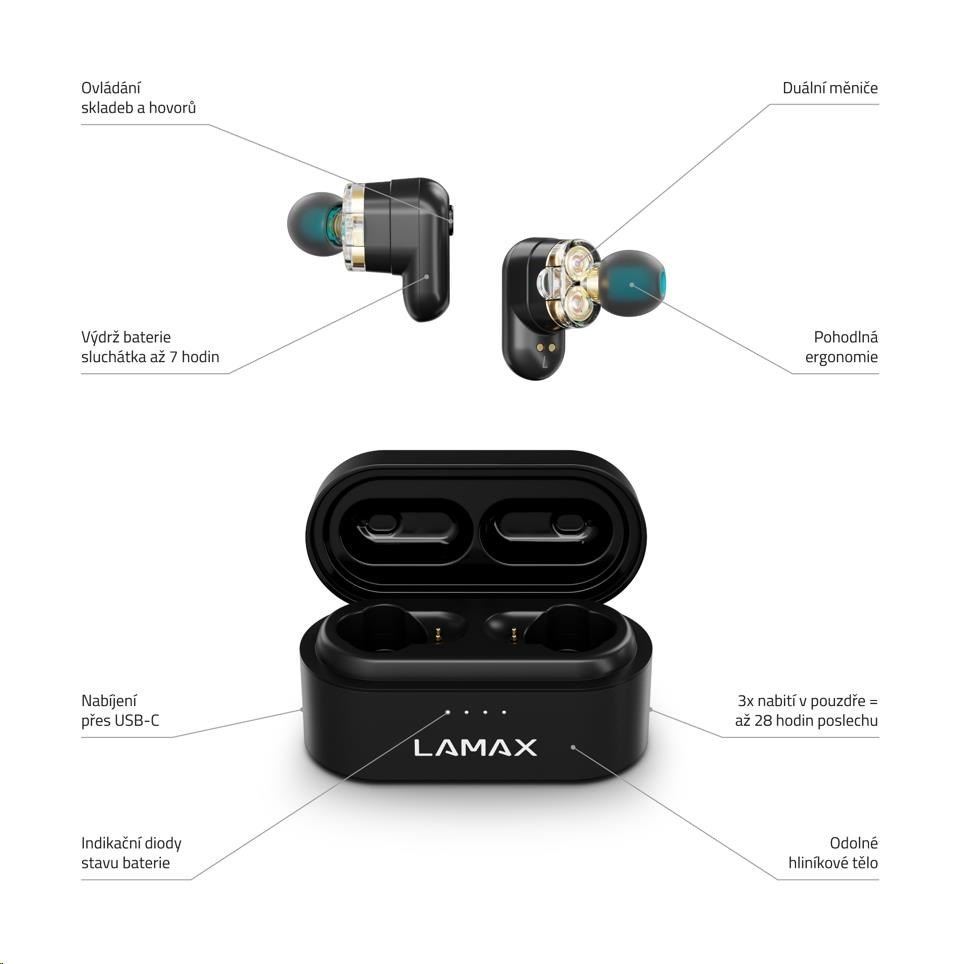 LAMAX Duals1 špuntová sluchátka - černé2 