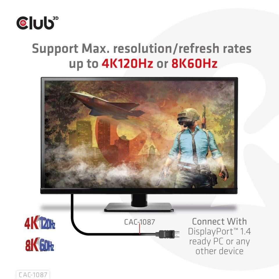 Club3D kábel DP 1.4 na HDMI,  4K120Hz alebo 8K60Hz HDR10,  M/ M,  3 m5 