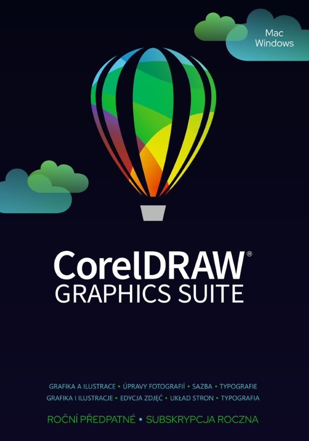 CorelDRAW Graphics Suite 365 dní pronájem licence (Single) ESD EN/ DE/ FR/ BR/ ES/ IT/ NL/ CZ/ PL1 